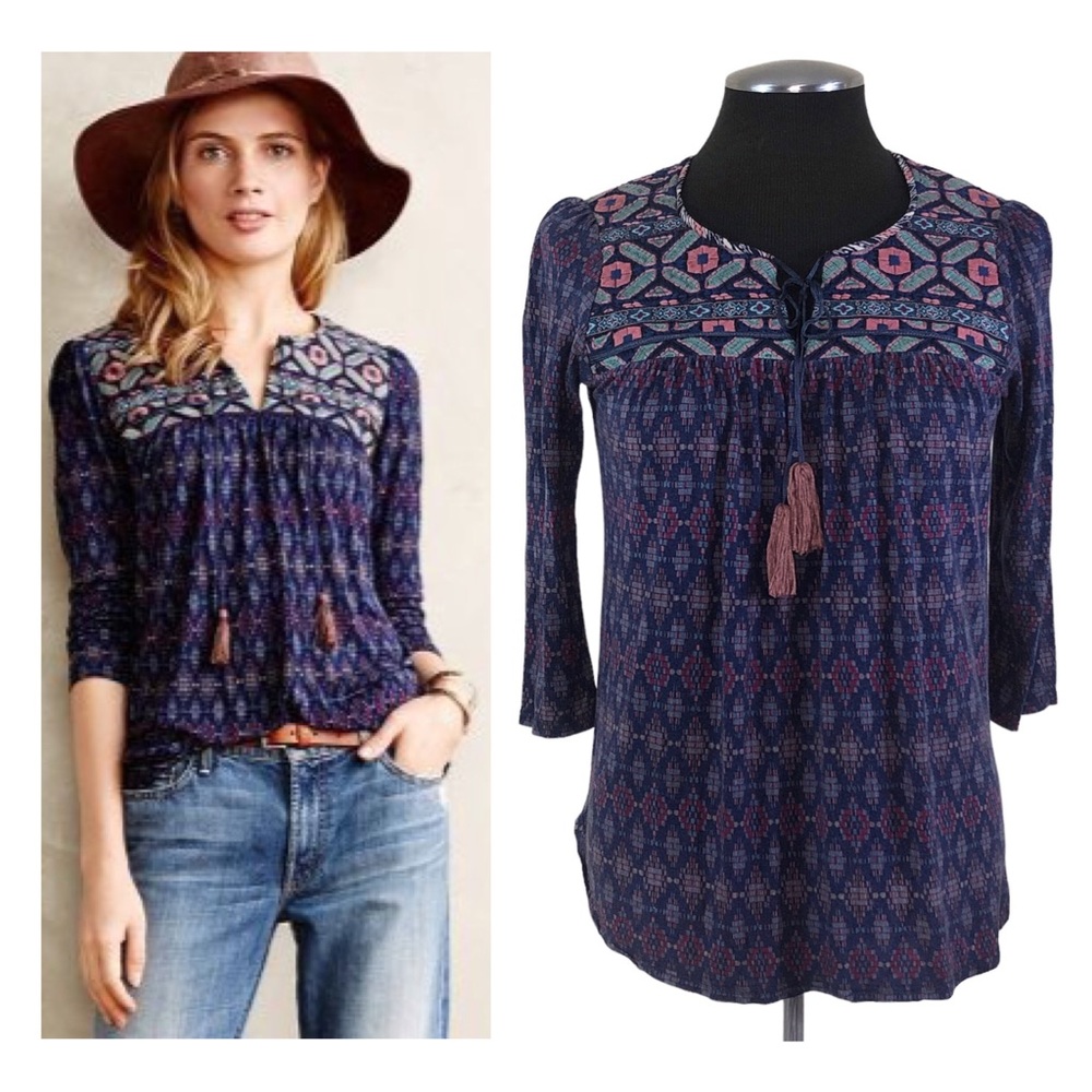 One September - Majorelle Embroidered Tassel Top - Anthropologie